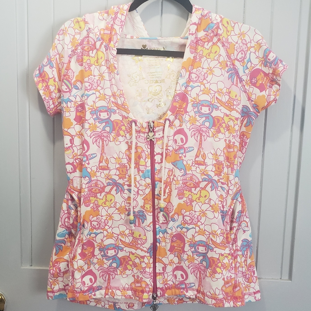 NWOT Tokidoki short sleeve colorful Zip-Up Hoodie